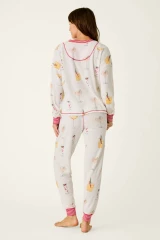 PJ Salvage Ski Jammie Classics Cocktail Print Long Sleeve PJ Set- Ivory
