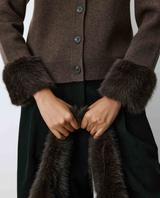 Grace & Mila Bambino Knit Cardigan with Faux Fur Cuffs- Chocolate