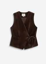 Grace & Mila Benny Tie-Front Velvet Vest- Chocolate