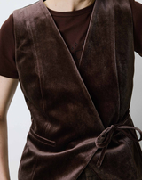 Grace & Mila Benny Tie-Front Velvet Vest- Chocolate