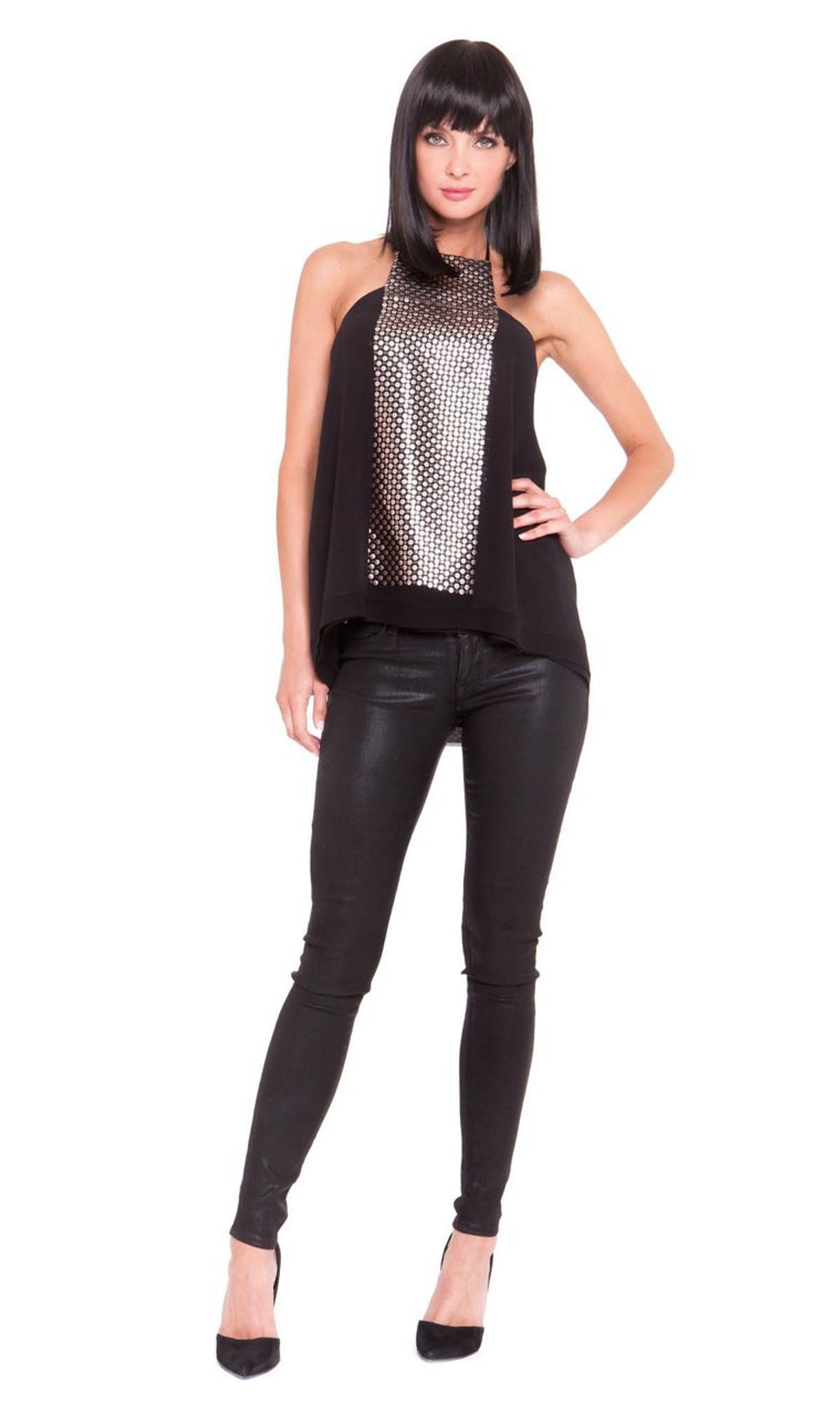 black top with gold sequins