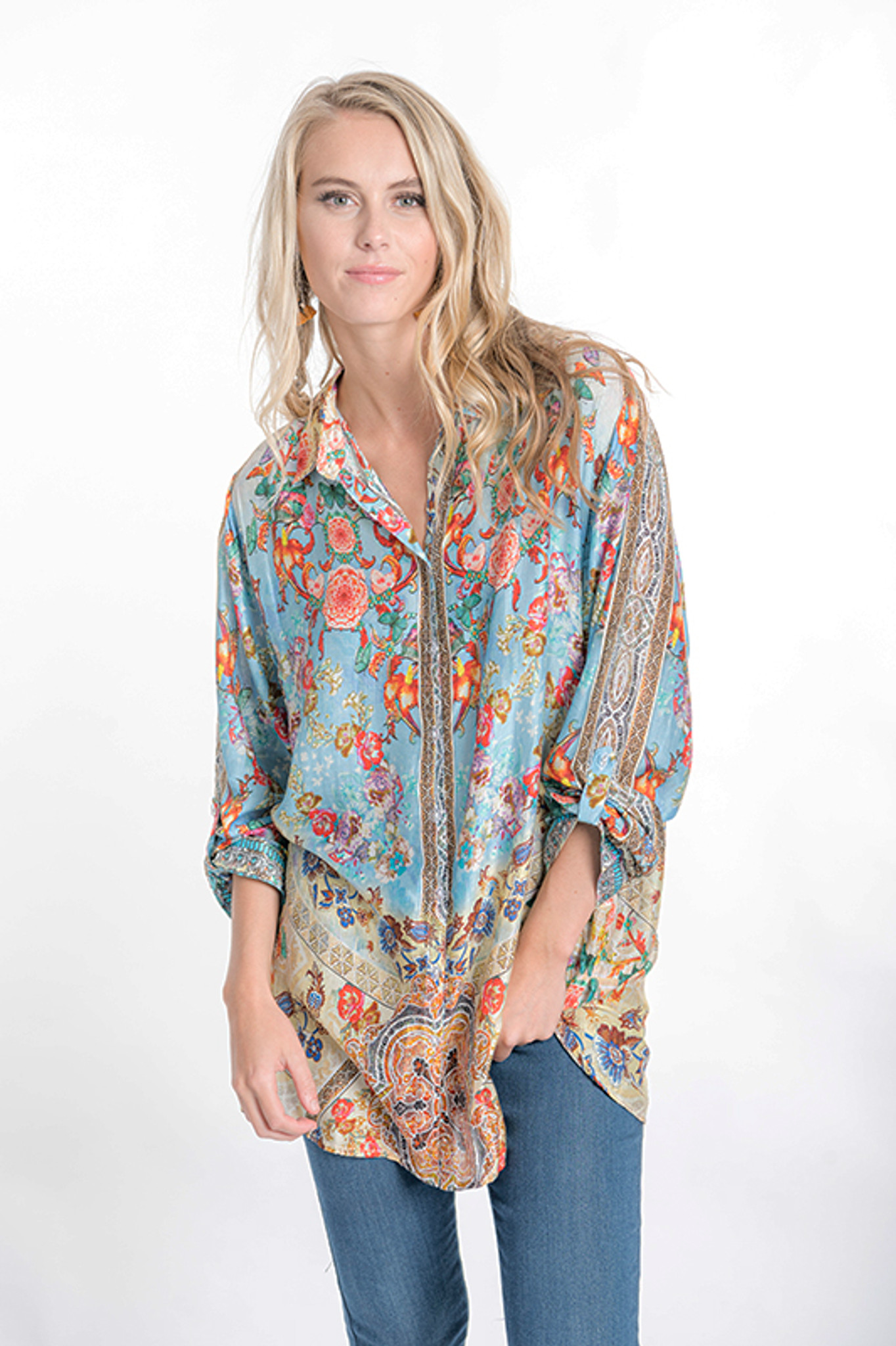 Vintage Blue Silk Shirt