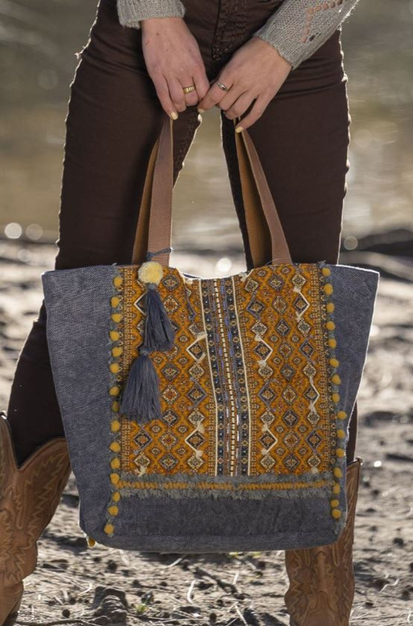 Cienna Designs Denim Boho Tote Bag