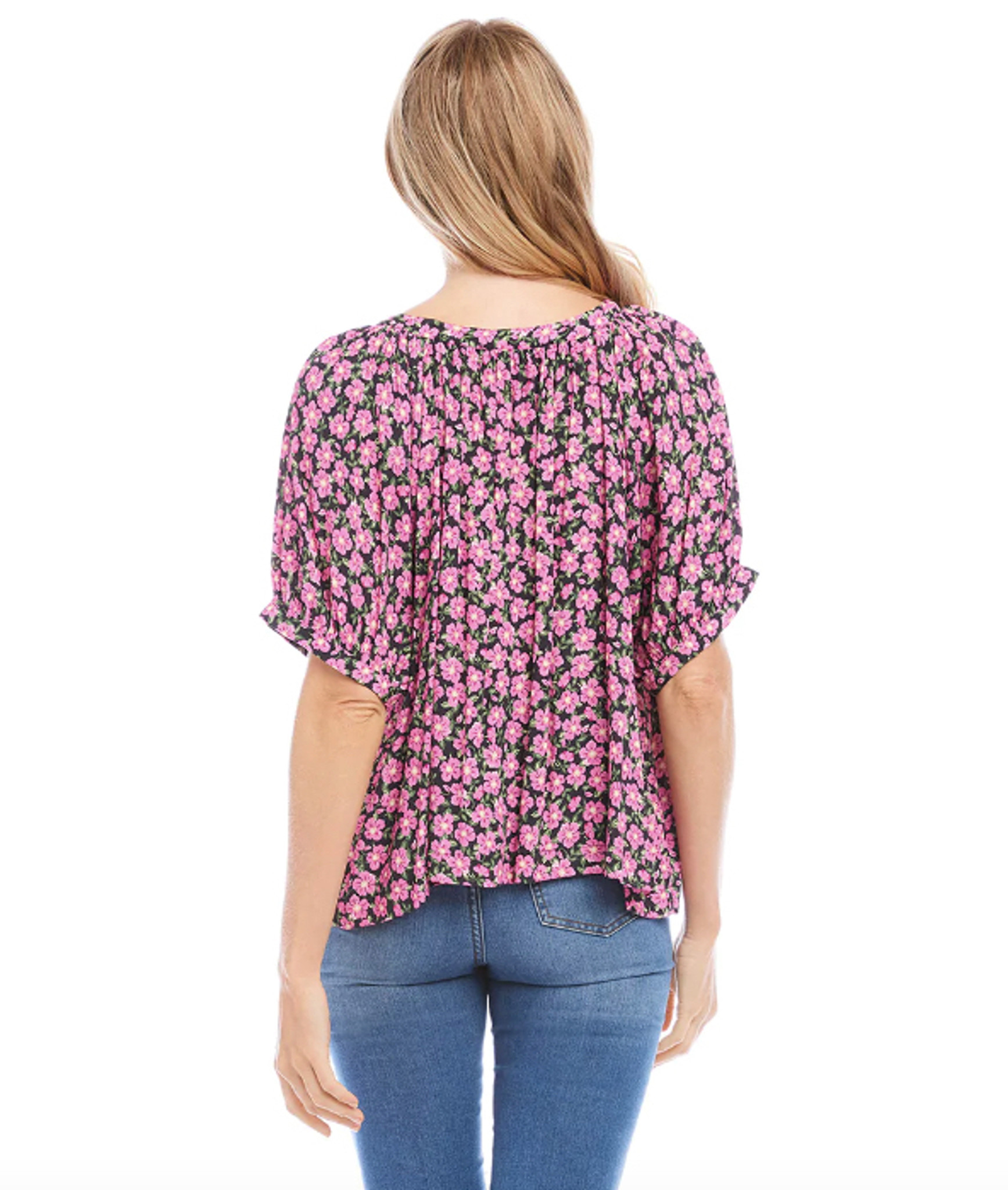 Karen Kane Short Sleeve Peasant Blouse - Floral Print