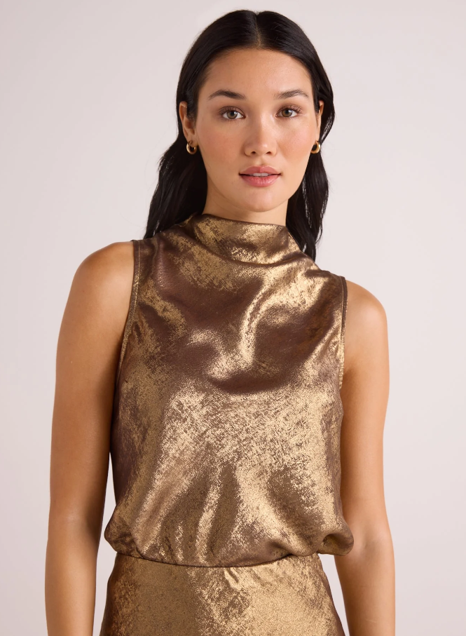 slim fit dress slacks Dark Gold Cowl Neck Slit Tea Length Bridesmaid Dress main image 0
