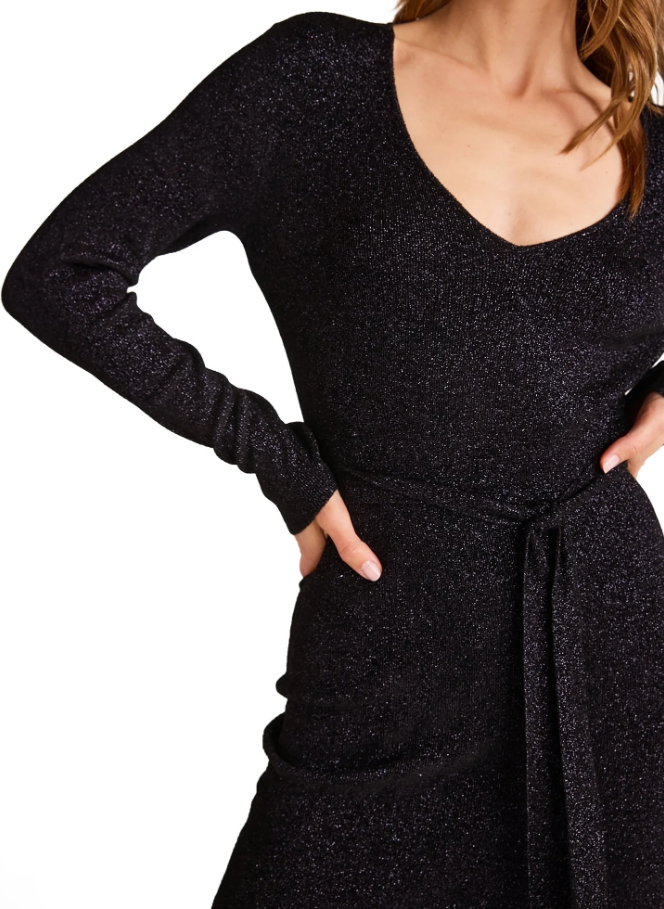 Bella Dahl Long Sleeve Maxi Sweater Dress - Black with Metallic Bella Dahl Long Sleeve Maxi Sweater Dress - Black with Metallic