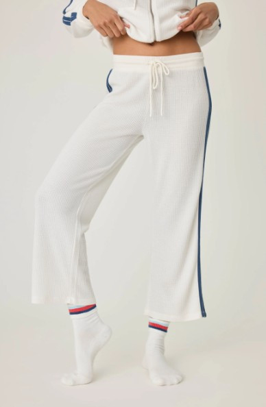 PJ Salvage Back On Track Crop Waffle Lounge Pants - Ivory