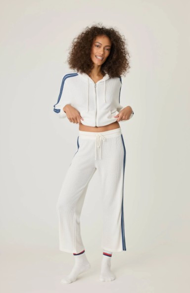 PJ Salvage Back On Track Crop Waffle Lounge Pants - Ivory