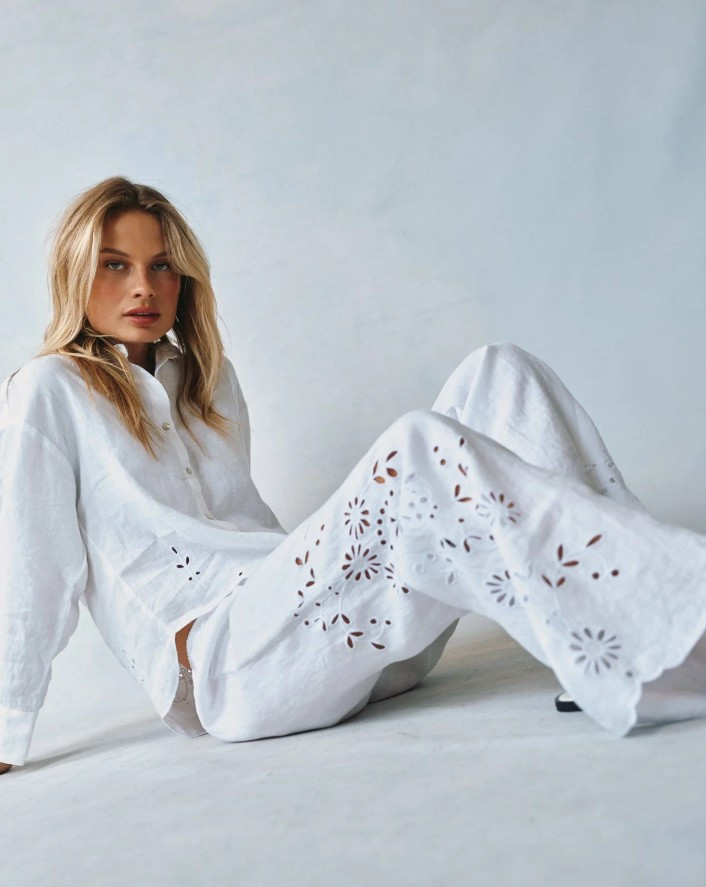 Bella Dahl Side Embroidery Beach Pant - White