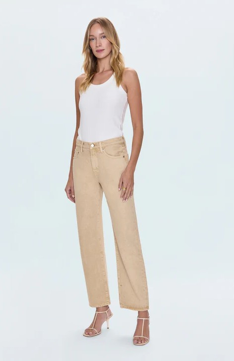 Pistola Lexi Mid Rise Bowed Straight Jean - Sand Dollar