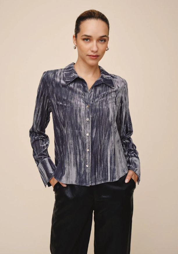 Flowy Wide Collar Button Down- Velvet Storm