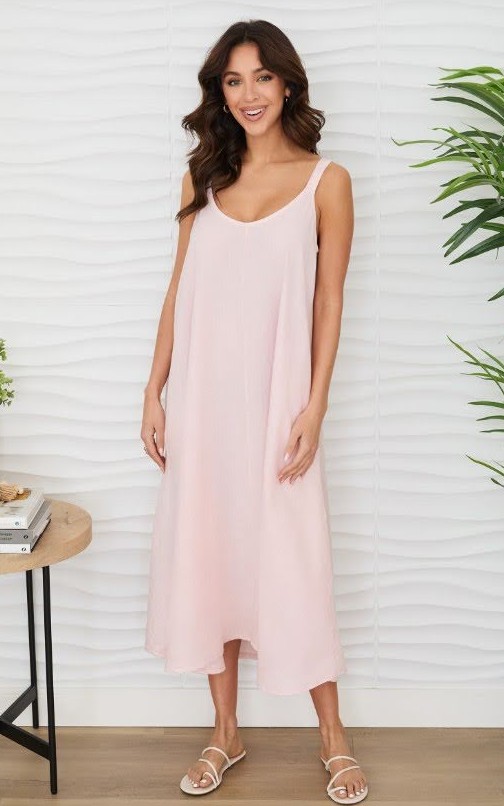 Italian Linen Maxi Dress - Cipria