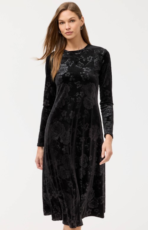 Johnny Was Embossed Stretch Velvet Dress - Black Velvet Johnny Was Embossed Stretch Velvet Dress - Black Velvet