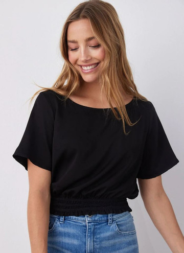 Bella Dahl Satin Smocked Waist Top Black