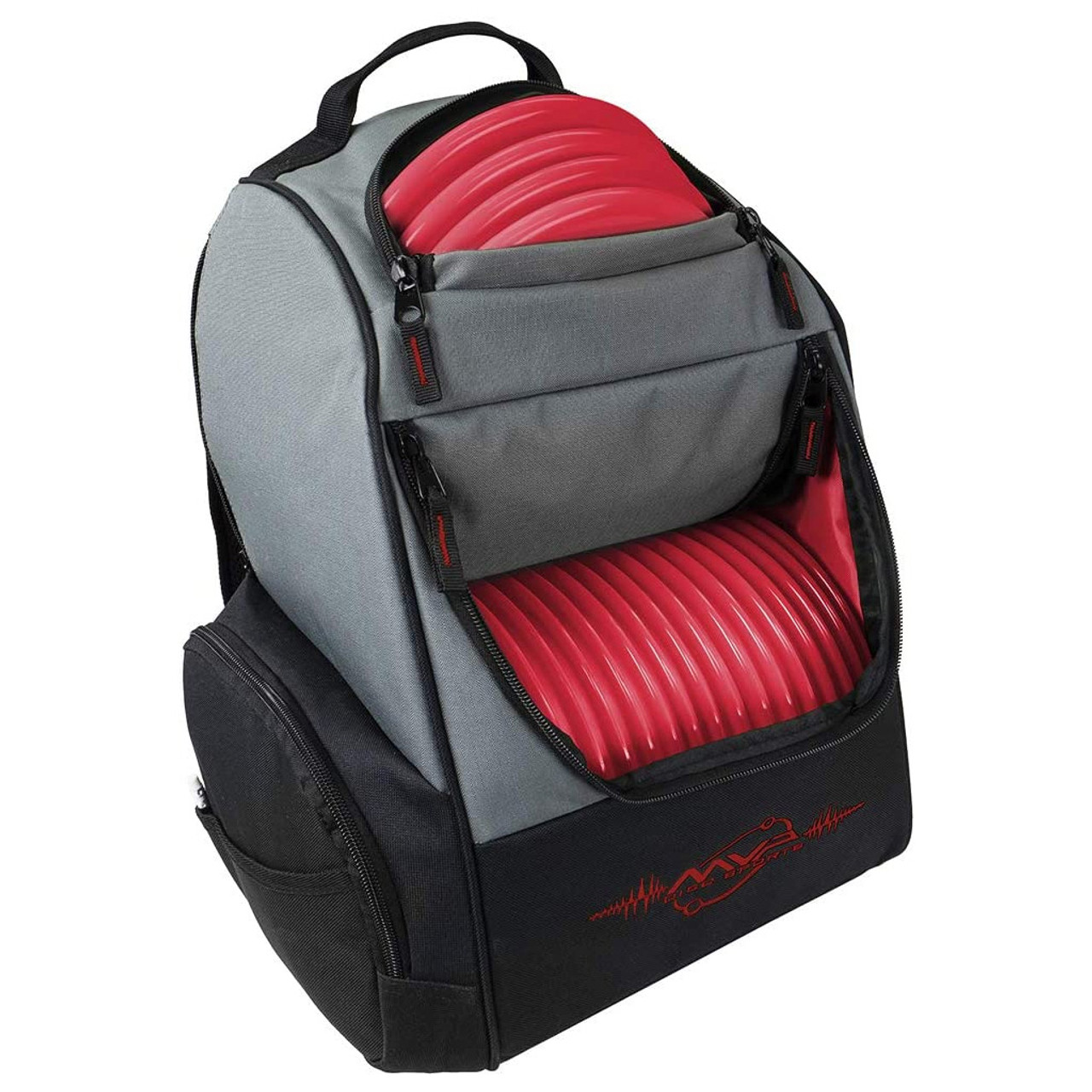 MVP Disc Golf Backpack Bag Shuttle Backpack Grey Red