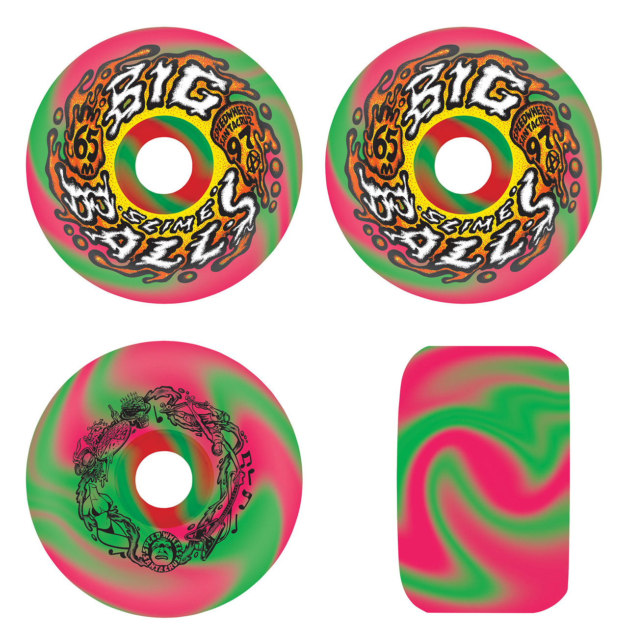 Slime Balls Big Balls 97A Skateboard Wheels - Pink/Green Swirl - 65mm