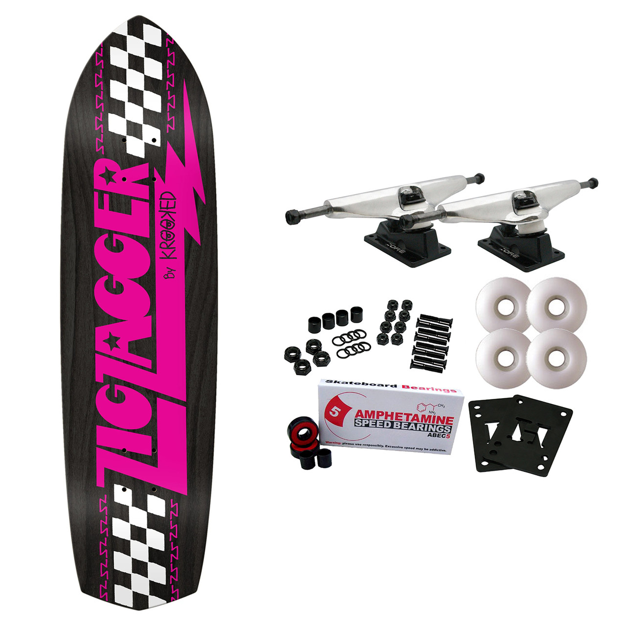 Krooked Skateboard Complete Zig Zagger Black/Pink 8.62