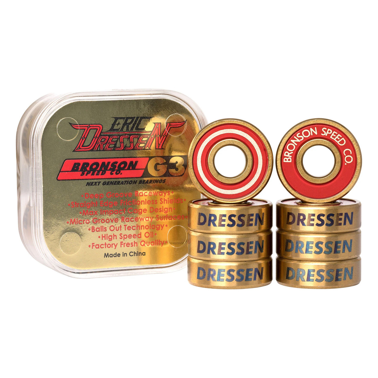 Bronson Speed Co Skateboard Bearings Eric Dressen Pro G3 Gold