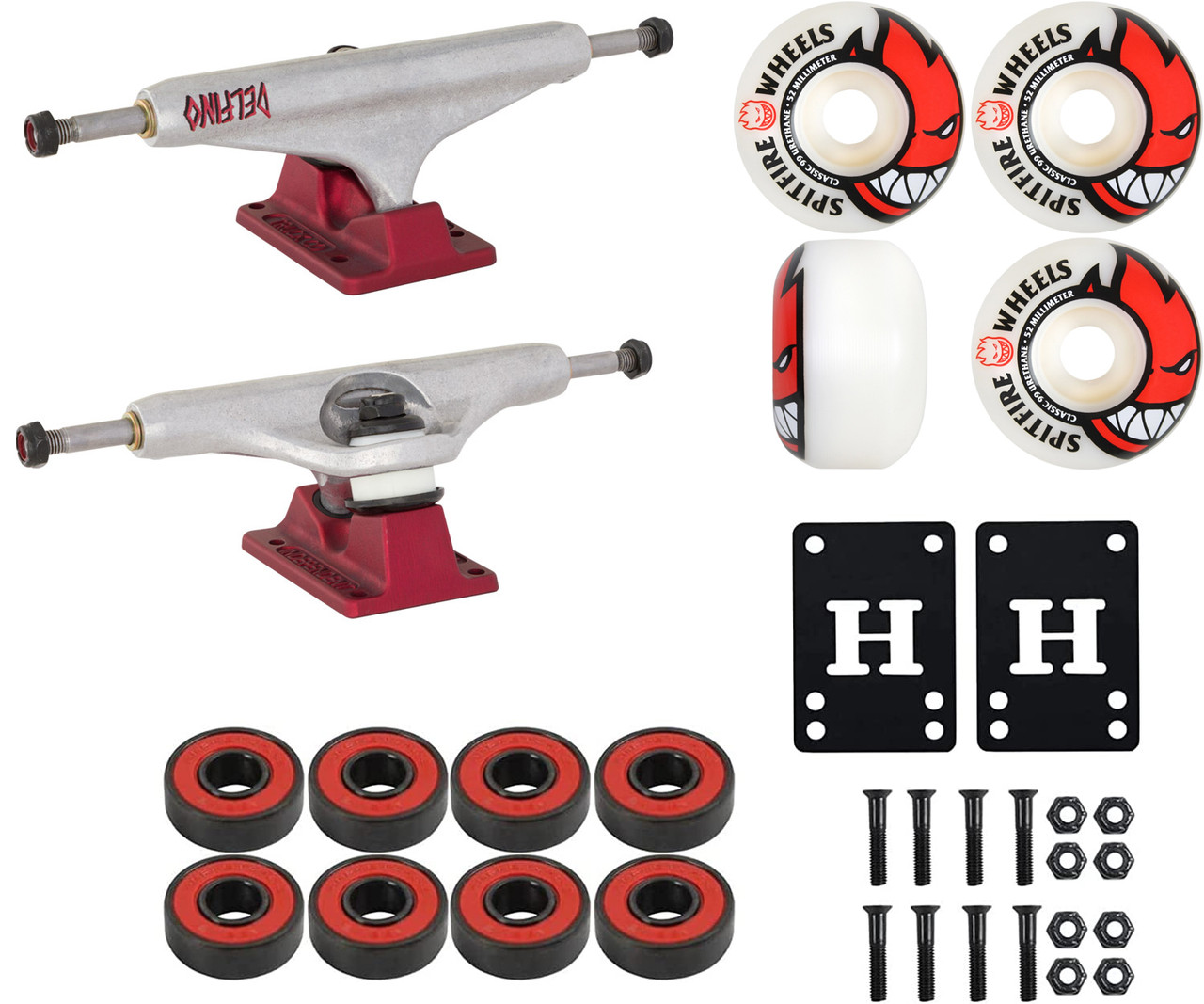 Independent Skateboard Trucks 159 Hollow Delfino, Spitfire Wheels, Abec 5  Bearings