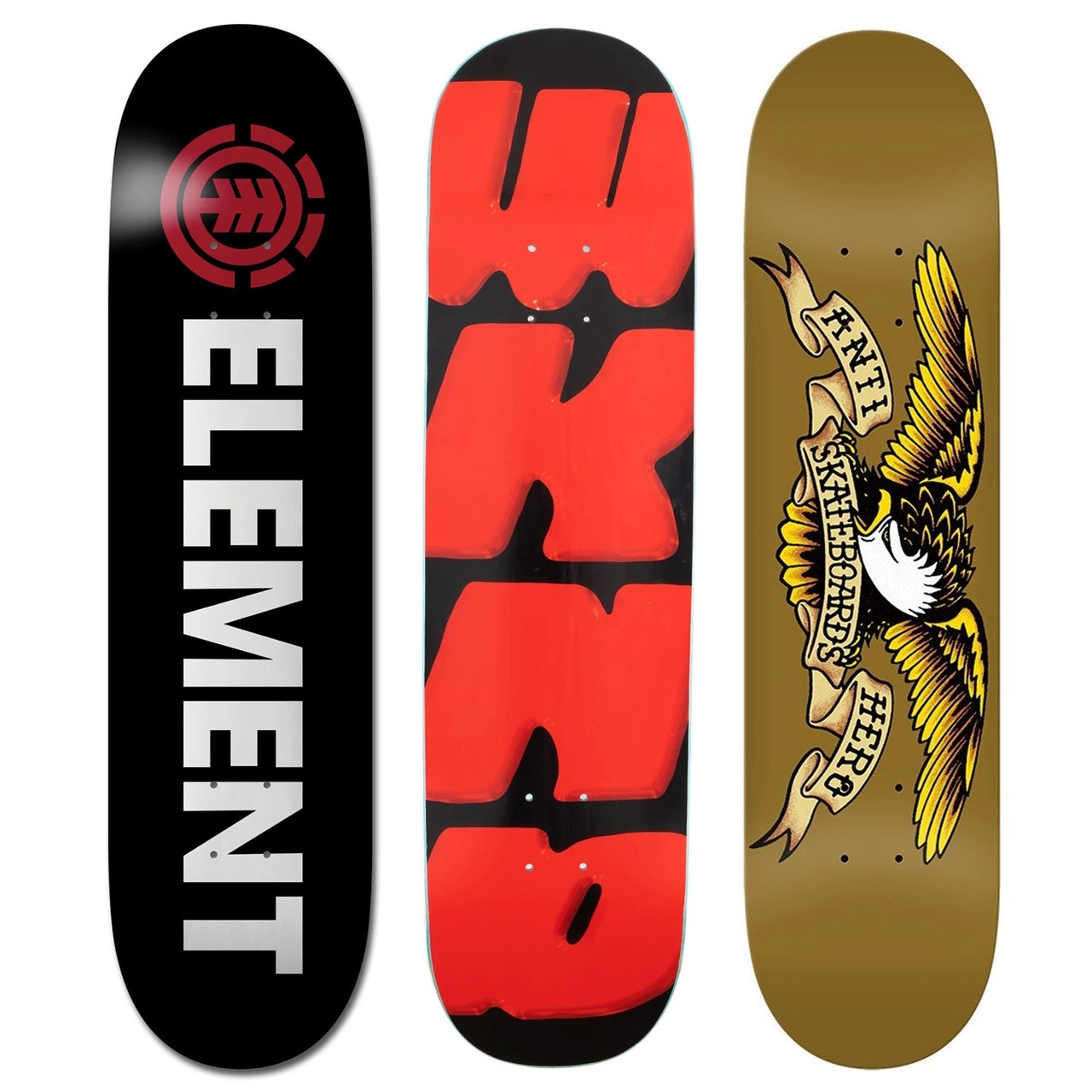 Element/WKND/Anti Hero Skateboard Deck 3-Pack Bulk Lot of