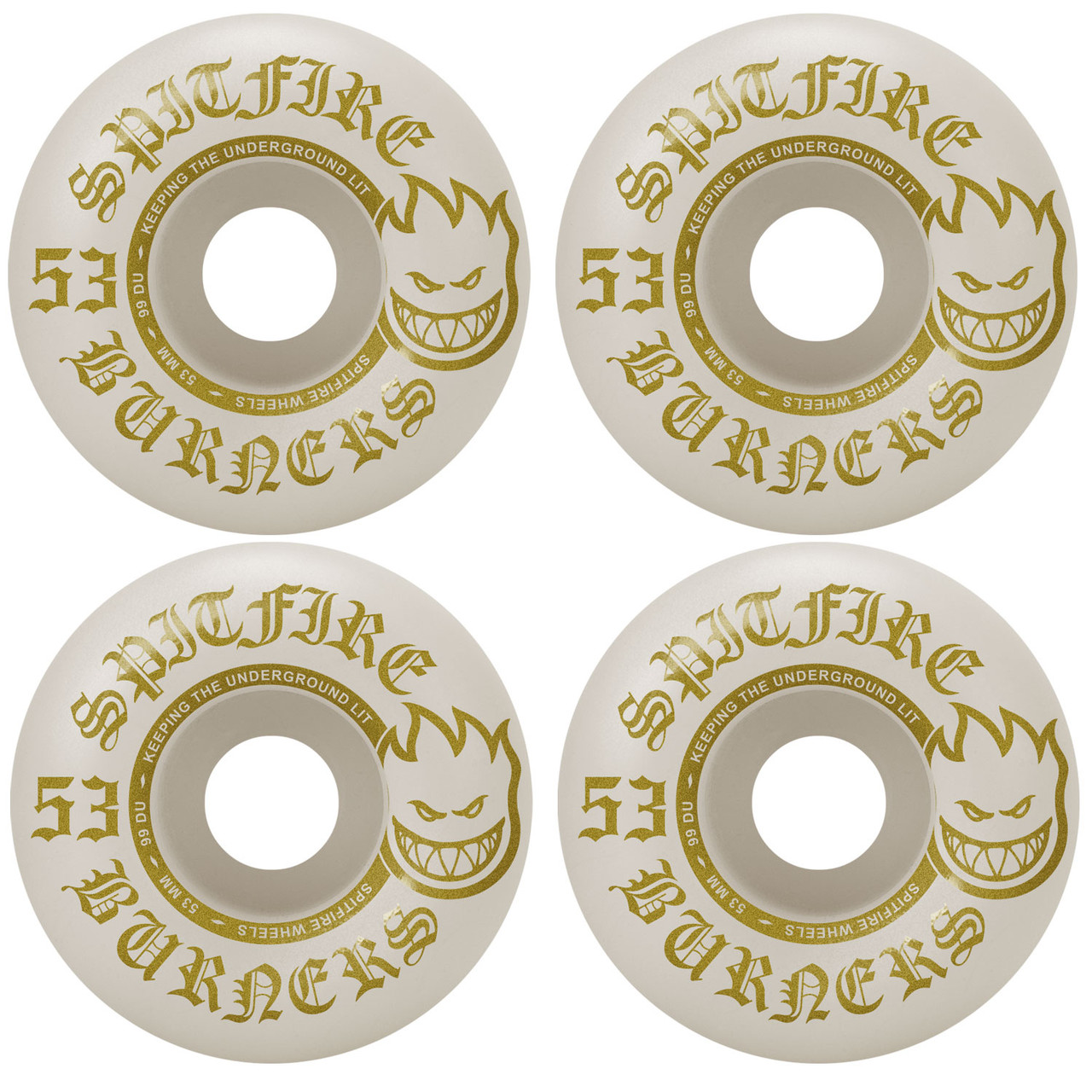 Spitfire Skateboard Wheels Burners 53mm 99A White/Gold