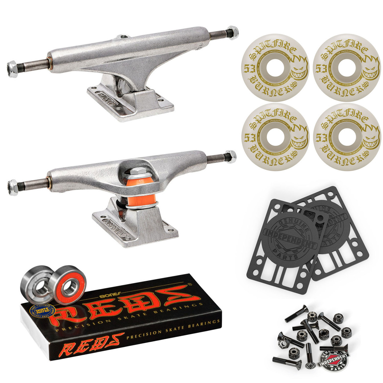 Independent Skateboard Trucks 129 Mid + 53mm Spitfire Burners