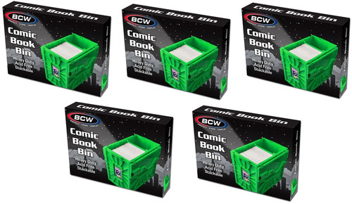 BCW 5X Bulk BCW Green Short Comic Book Bin Bundle – Heavy Duty Plastic Storage Box for 150 Standard Comics, Acid-Free