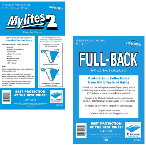 50 Mylites2 Standard Mylar Bags with 42pt Full Backing Boards