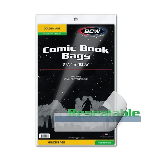 BCW Resealable Golden Comic Bags Case (10 Packs)