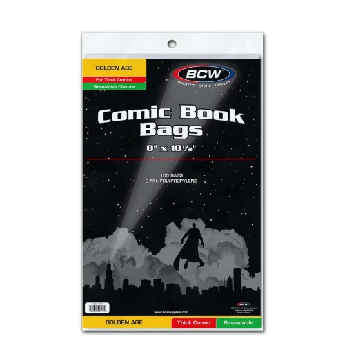 BCW Resealable Golden Comic Bags - Thick Case (10 Packs)