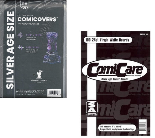 ComiCare Silver size comic backing boards and comic bags.  100 of each.