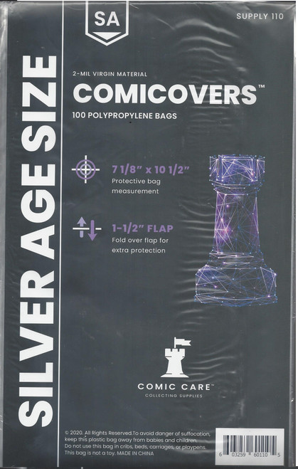 E. Gerber Comic Care Silver Comic Book Bags 100 Pack Polypropylene