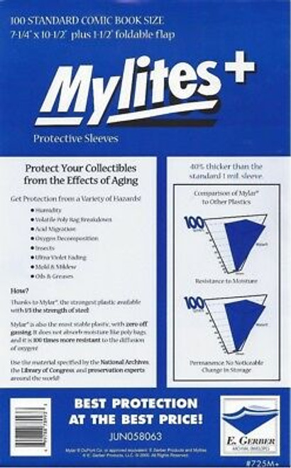 100 Mylites+ STANDARD SIZE  1.4-mil Mylar Comic Bag Sleeves