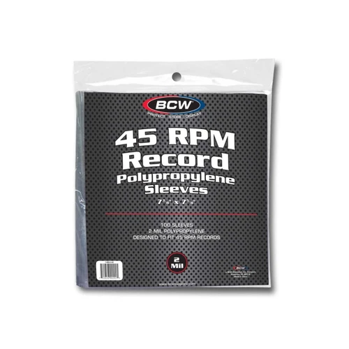 BCW 100 Vinyl 45 RPM 7" Record Poly Outer Sleeves 2 Mil