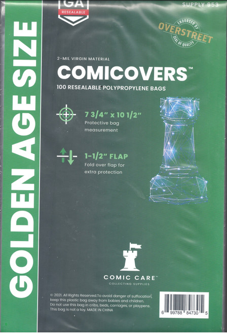 Comic Care Resealable Golden Comic Book Bags Polypropylene