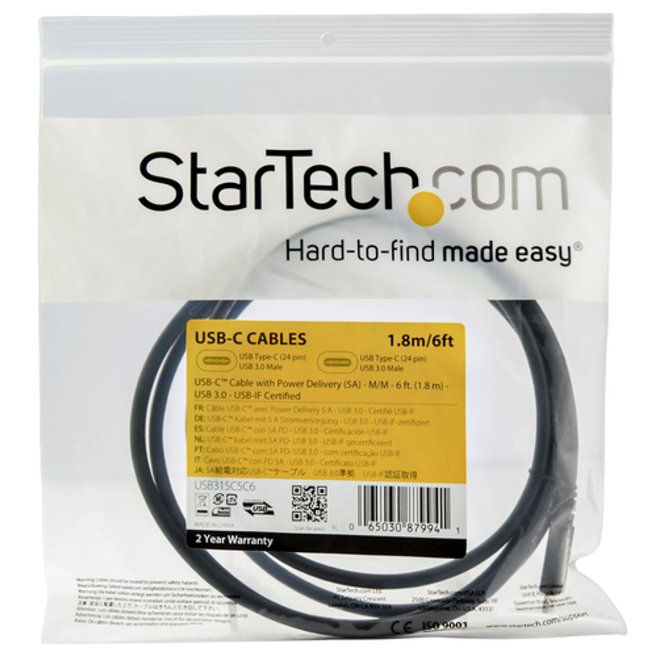 StarTech.com R2ACR-2M-USB-CABLE  StarTech.com Câble USB A vers USB C de 2m  - Câble de Chargement USB C Noir - Fibre Aramide Robuste - Chargeur Rapide  USB-C 2.0 - Cordon de Charge 