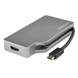 StarTech.com Adaptateur Multiport USB-C avec HDMI/VGA/Mini DisplayPort ou DVI - Convertisseur USB Type C vers HDMI 2.0 ou mDP 1.2 (4K60Hz) - VGA ou DVI (1080p) - Aluminium Gris Spatial