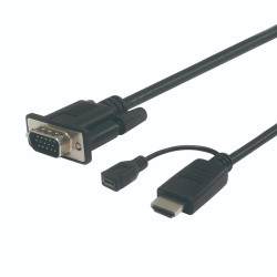 901218 6.56 ft HDMI to VGA Video Cable for Monitor, Projector, Video Device, Notebook, Raspberry Pi - First End: 1 x HDMI Male Digital Audio/Video, First End: 1 x Female Micro USB - Second End: 1 x HD-15 Male VGA - Supports up to 1920 x 1080 - Black