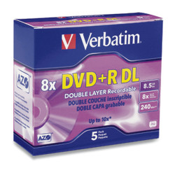 Verbatim DVD+R DL 8.5GB 8X Branded 5pk Jewel Case 8,5 Go 5 pièce(s)