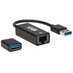 Tripp Lite U336-000-GB-CA USB-C, USB-A to RJ45 Gigabit Ethernet Network Adapter (2xM/F), USB 3.2 Gen 1, Black