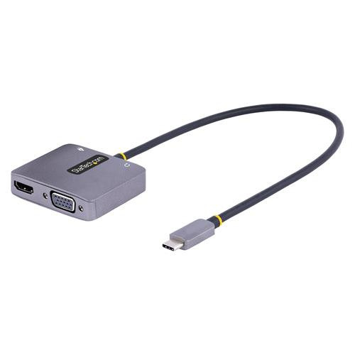 StarTech.com Adaptateur USB C vers HDMI VGA avec Sortie Audio 3,5 - Adaptateur Multiport USB C - Adaptateur USB Type-C, 4K 60Hz HDR, 100W PD 3.0 - Adaptateur Vidéo Compatible TB3/4 - Adaptateur de Voyage - 122-USBC-HDMI-4K-VGA