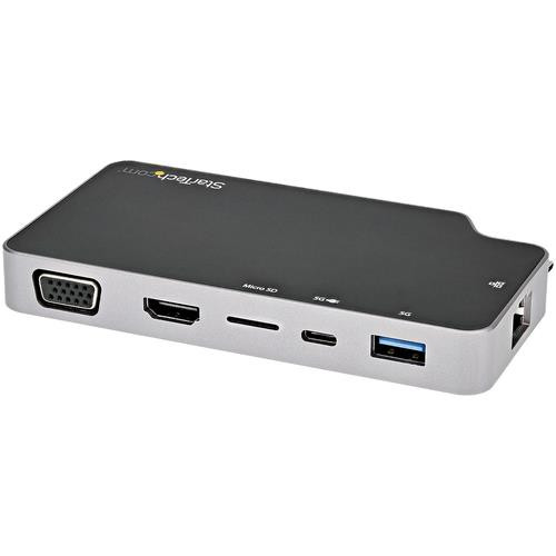StarTech.com Adaptateur Multiport USB C - USB-C vers 4K HDMI ou VGA avec 100W Power Delivery Pass-through, 2-Port 10Gbps USB Hub, MicroSD, GbE - USB 3.1 Type-C Mini/Travel Dock - CDP2HVGUASPD