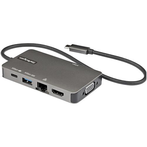 StarTech.com Adaptateur Multiports USB-C - USB-C vers HDMI 4K 30Hz ou VGA 1080p - Mini Dock USB Type-C avec Alimentation 100W Passthrough - Hub USB 3 Ports USB 5Gbps - GbE - Câble Intégré 30cm - DKT30CHVPD2