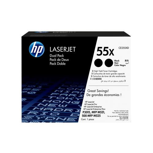 HP 55X pack de 2 toners noir grande capacité authentiques - CE255XD
