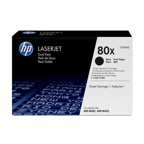 HP 80X pack de 2 cartouches authentiques de toner LaserJet noir grande capacité - CF280XD