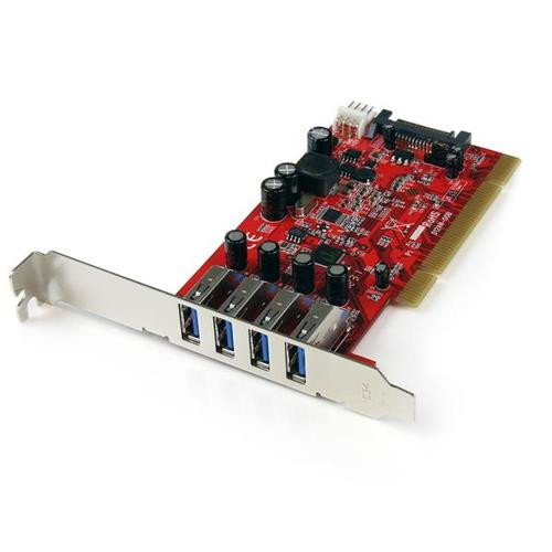 StarTech.com Carte contrôleur PCI à 4 ports USB 3.0 (5Gbps) SuperSpeed - Adaptateur PCI avec alimentation SATA / SP4 - PCIUSB3S4