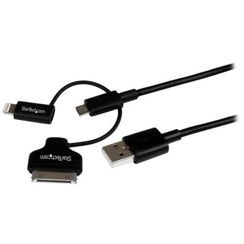 StarTech.com Câble combo USB vers Lightning / Dock 30 broches / Micro USB de 1 m - Noir - LTADUB1MB