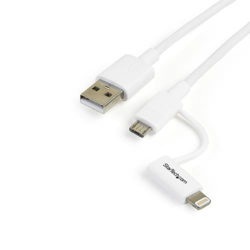 StarTech.com Câble Lightning 8 broches ou Micro USB vers USB de 1 m - Cordon de charge / synchronisation - Blanc - LTUB1MWH