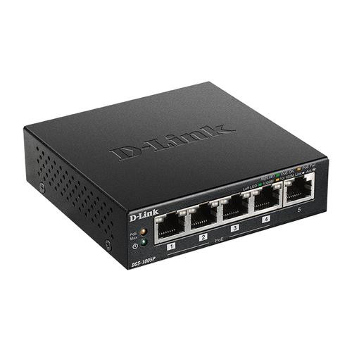 D-Link DGS-1005P Non-géré L2 Gigabit Ethernet (10/100/1000) Connexion Ethernet, supportant l'alimentation via ce port (PoE) Noir - DGS-1005P/B