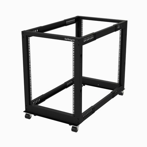 StarTech.com Rack Serveur Mobile 15U 4 Poteaux, Rack Réseau 19" 4 Poteaux avec Roulettes, Rack Roulant avec Profondeur Ajustable pour PC/AV/Données/Informatique - Roulettes, Pieds de nivellement ou Fixation au Sol - 4POSTRACK15U